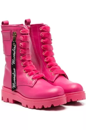 MONNALISA Ankle Boots - Lace-up leather boots - Pink