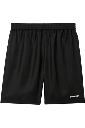 Burberry Men Sports Shorts - Logo-print silk track shorts - Black