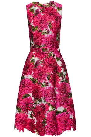 Oscar de la Renta Women Printed & Patterned Dresses - Dahlia print sleeveless mididress - Pink