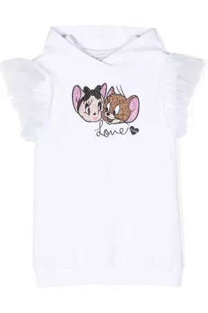 MONNALISA Girls Graduation Dresses - Cartoon-print rhinestone dress - White