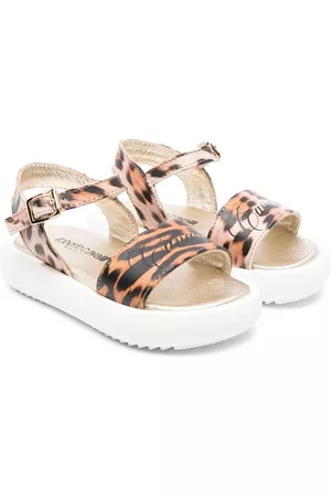Roberto Cavalli Sandals - Logo leopard-print sandals - Neutrals
