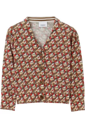 Burberry Girls Sweatshirts - Thomas Bear print cotton cardigan - SCARLET ORNGE IP PAT