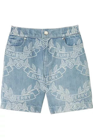 Burberry Boys Shorts - Oak Leaf Crest print denim shorts - PALE BLUE IP PAT