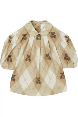 Burberry Girls Blouses - Thomas Bear Argyle cotton blouse - SOFT FAWN IP PAT