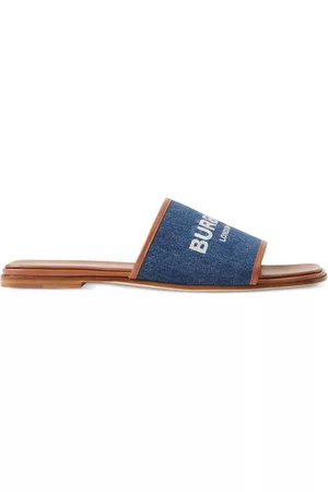 Burberry Women Sandals - Logo-print denim slides - Blue
