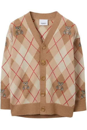 Burberry Boys Sweatshirts - Thomas Bear argyle-print cardigan - Neutrals