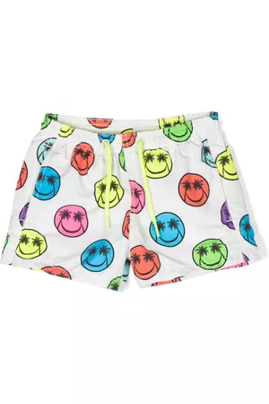 MC2 SAINT BARTH Boys Swim Shorts - Smiley face-prnt swim shorts - White