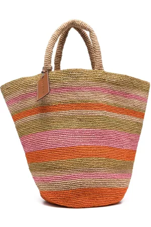 MANEBI Women Tote Bags - Large Summer horizontal-stripe tote bag - Green