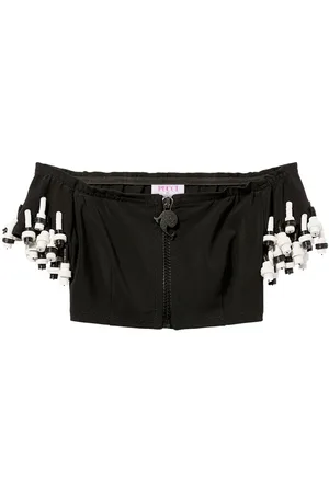 Puccini Bead-embellished off-shoulder crop top