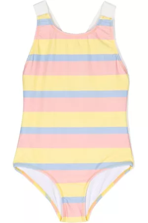 Mini Rodini Girls Swimsuits - Striped scoop neck swimsuit - Yellow