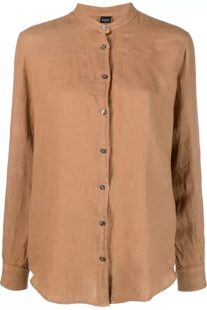 FAY Women Long Sleeved Shirts - Long-sleeve linen shirt - Brown
