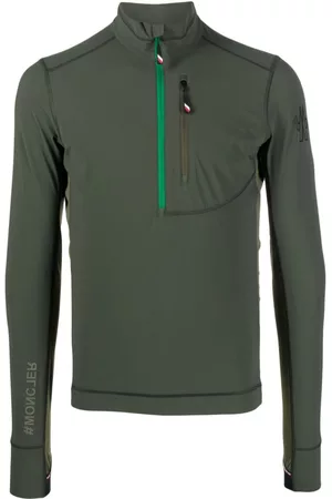 Moncler Men Sweatshirts - Half-zip pullover sweatshirt - Green