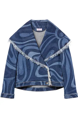 Puccini Abstract-print frayed-edge denim jacket
