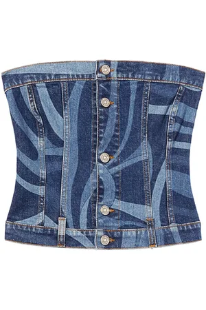 Puccini Abstract-print denim corset