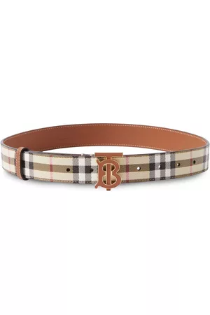 Burberry Women Belts - Checked monogram-plaque leather belt - VCHECK / BRIAR BROWN