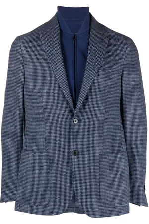 corneliani Men Blazers - Single-breasted textured blazer - Blue