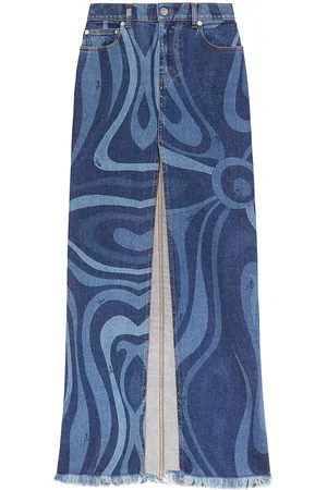 Puccini Marmo-print denim skirt