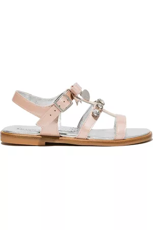MONNALISA Sandals - Crystal-embellished leather sandals - Pink