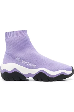 Love Moschino Women Sock Sneakers - Logo-print sock sneakers - Purple