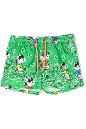 MC2 SAINT BARTH Boys Swim Shorts - Snoopy-print drawstring swim shorts - Green