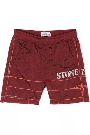 Stone Island Boys Shorts - Logo-print track shorts - Red