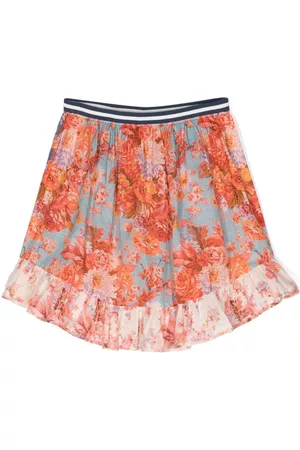 ZIMMERMANN Girls Printed Skirts - Floral-print ruffle-detail skirt - Pink