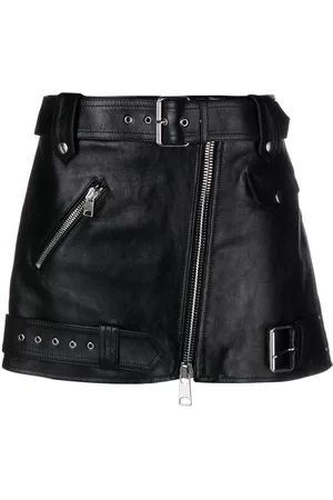 Alexander McQueen Women Mini Skirts - Belted leather miniskirt - Black