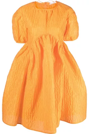 Cecilie Bahnsen Women Puff Sleeve & Puff Shoulder Dresses - Thelma puff-sleeve matelassé minidress - Orange