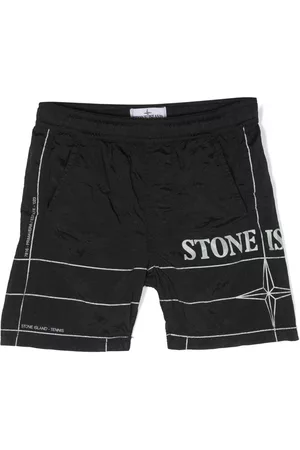 Stone Island Boys Swim Shorts - Logo-print swim shorts - Black