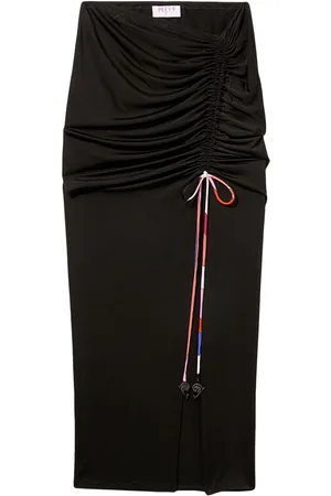 Puccini Asymmetric ruched slit midi skirt