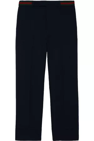 Gucci Men Straight Leg Pants - Web-detail straight-leg trousers - Blue