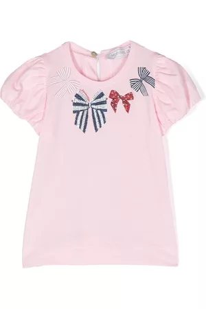 MONNALISA T-Shirts - Rhinestone bow-print T-shirt - Pink