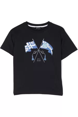 MONNALISA Boys T-Shirts - Flag-print cotton T-shirt - Blue