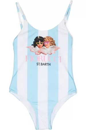 MC2 SAINT BARTH Girls Swimsuits - Logo-print striped swimsuit - Blue