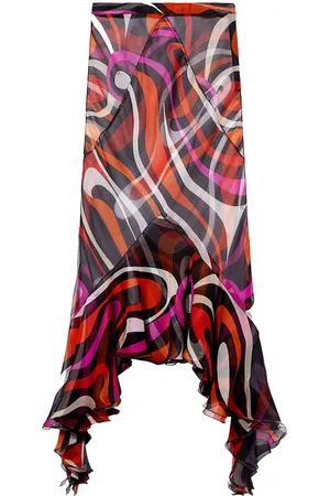 Puccini Marmo-print asymmetric silk skirt