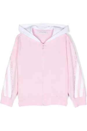 MONNALISA Hoodies - Side-stripe rhinestone embellished hoodie - Pink