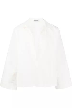 Saint Laurent Men Shirts - V-neck linen shirt - White