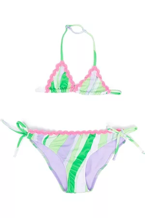 MC2 SAINT BARTH Girls Bikinis - Wave-print crochet-trim bikini - Green