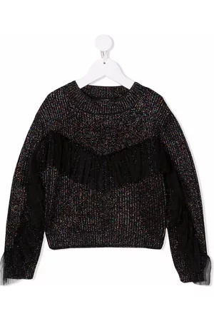 MONNALISA Girls Sweaters - Metallic tulle-trimmed jumper - Black