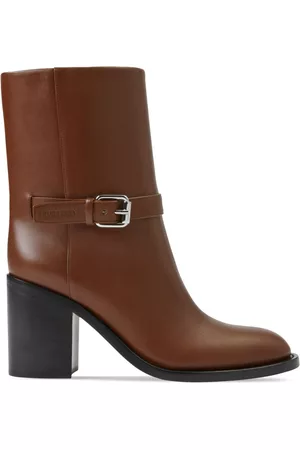 Burberry Women Ankle Boots - Leather 80mm buckle ankle boots - Brown