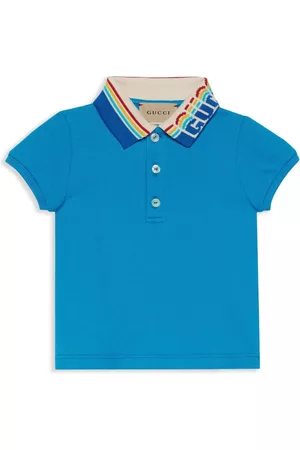 Gucci Polo T-Shirts - Intarsia-logo striped polo shirt - 4444 Blu