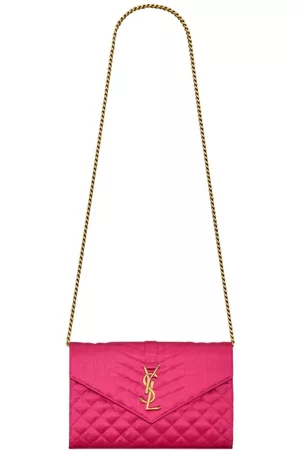 Saint Laurent Women Shoulder Bags - Matelassé logo-plaque envelope bag - Pink