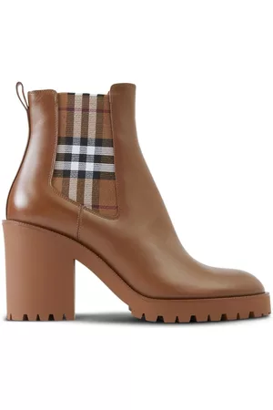 Burberry Women Ankle Boots - Check Panel 70mm leather ankle boots - Brown