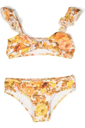 ZIMMERMANN Girls Bikini Sets - Floral-print bikini set - White