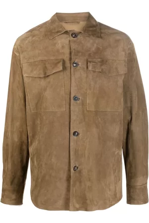LARDINI Men Leather Jackets - Calf-suede shirt jacket - Brown
