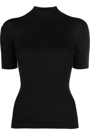 VERSACE Women Tops - Ribbed-knit short-sleeve top - Black
