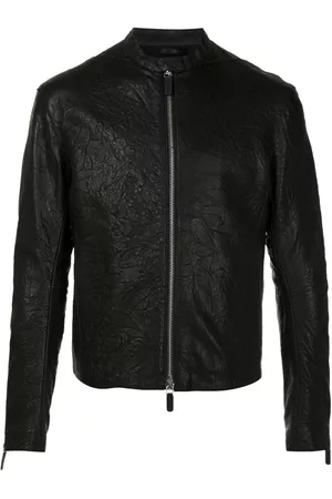 Emporio Armani Men Leather Jackets - Crinkled leather biker jacket - Black