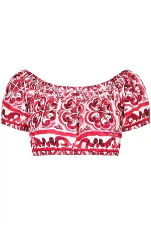 Dolce & Gabbana Women Crop Tops - Majolica-print cotton crop top - Red