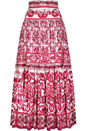 Dolce & Gabbana Women Printed Skirts - Maiolica-print cotton maxi skirt - Red