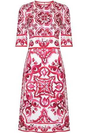 Dolce & Gabbana Women Printed & Patterned Dresses - Majolica-print midi dress - Red